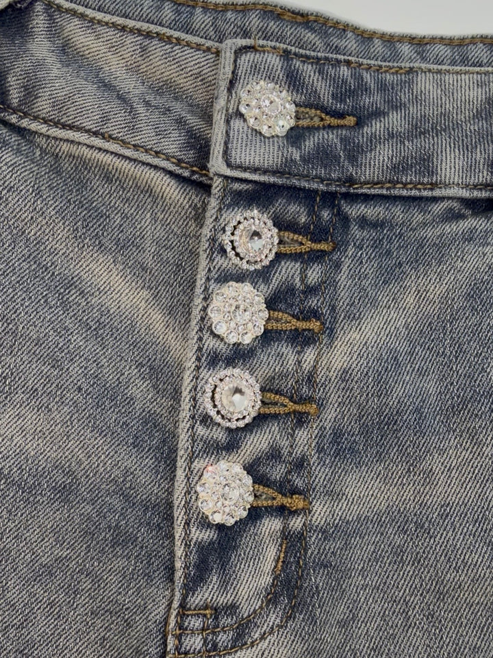 Jeans elastico con bottoni gioiello “Giada”