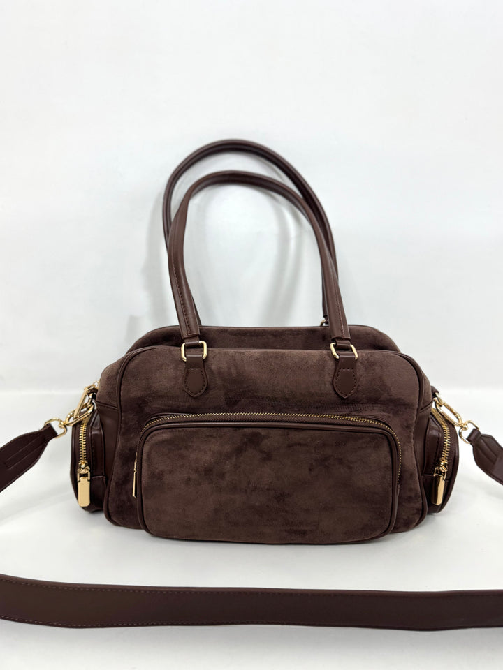 Borsa multi tasche in camoscio ed eco pelle
