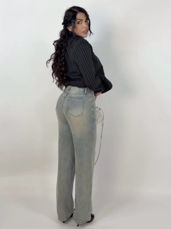 Jeans elastico con bottoni gioiello “Giada”