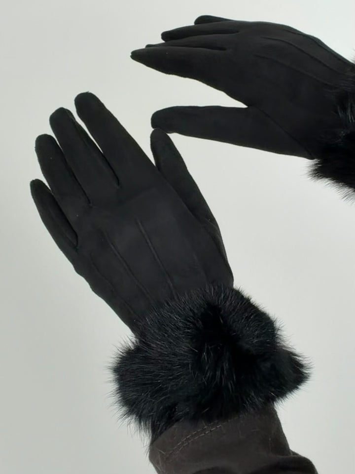 Guanti scamosciati con eco pelliccia “Debby”