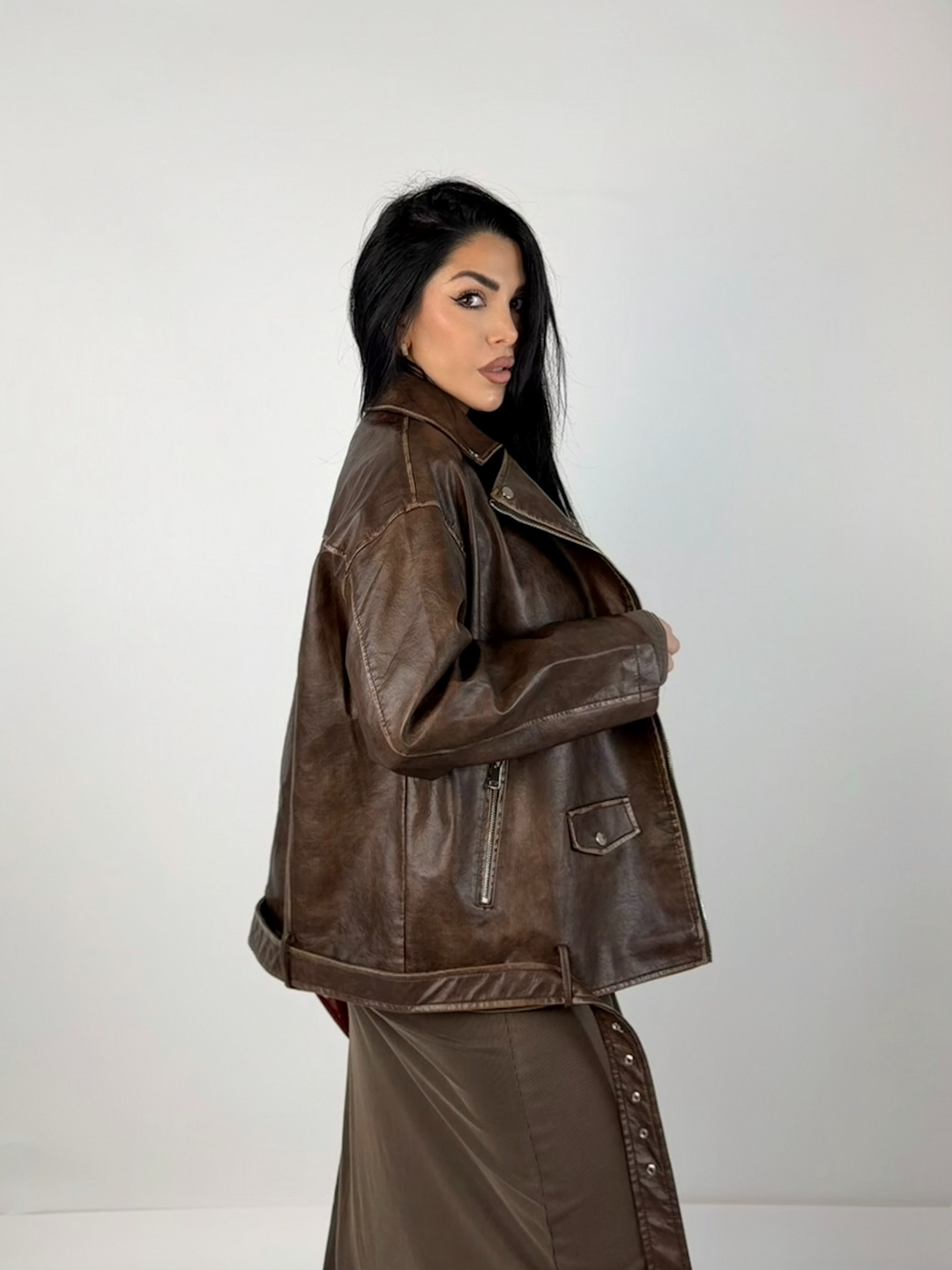 Giubbotto chiodo in eco pelle oversize “Selene”