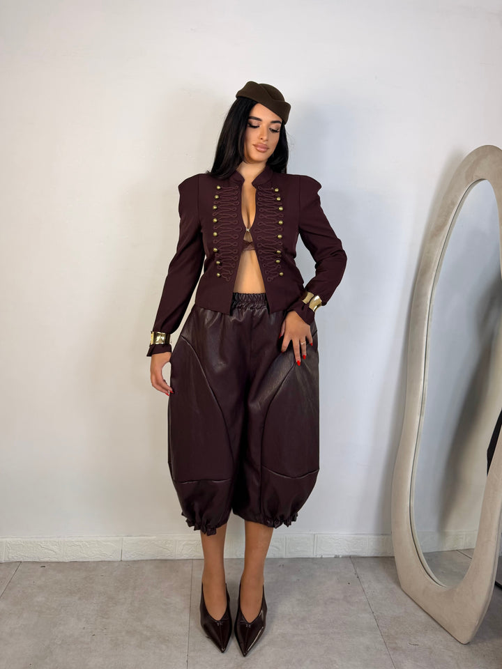 Pantaloni bermuda balloon in eco pelle “Vivienne”