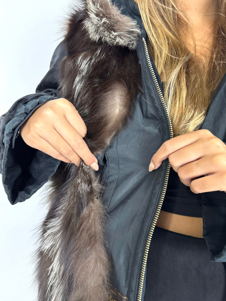Pelliccia modello parka in volpe double-face Vintage 50