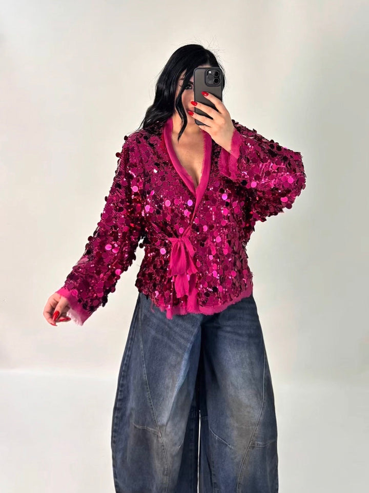 Camicia paillettes con chiusura portafoglio “Glow”