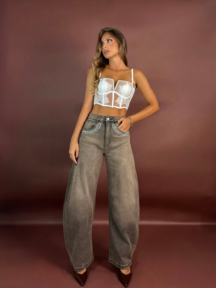 Jeans balloon con cristalli “Diamond”