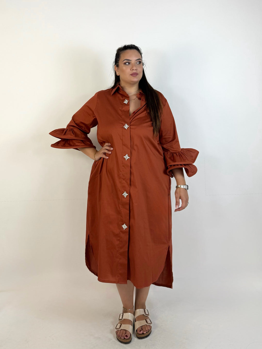 Abito camicia con bottoni gioiello “Shine”