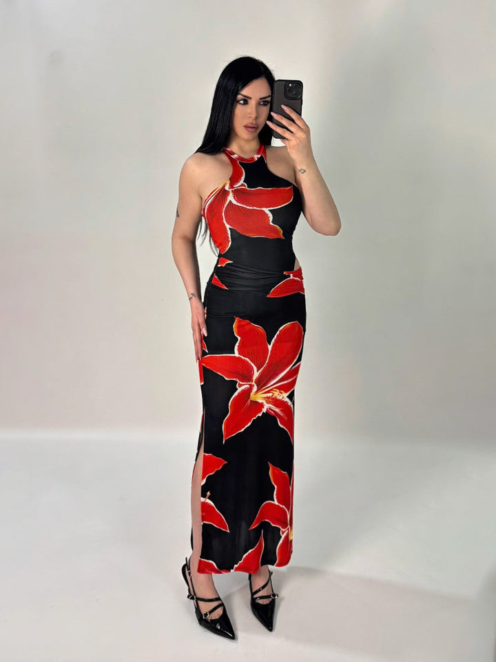 Abito lungo con scollo all’americana “Flamenco”