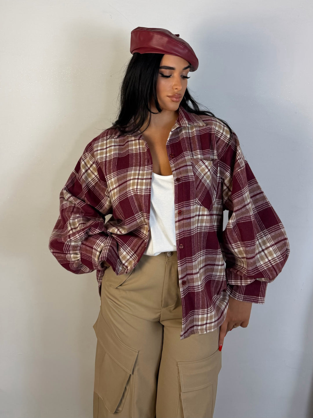 Camicia a quadroni con maniche palloncino