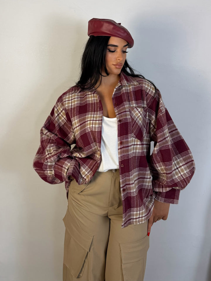 Camicia a quadroni con maniche palloncino