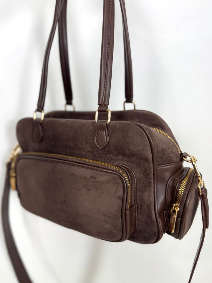 Borsa multi tasche in camoscio ed eco pelle