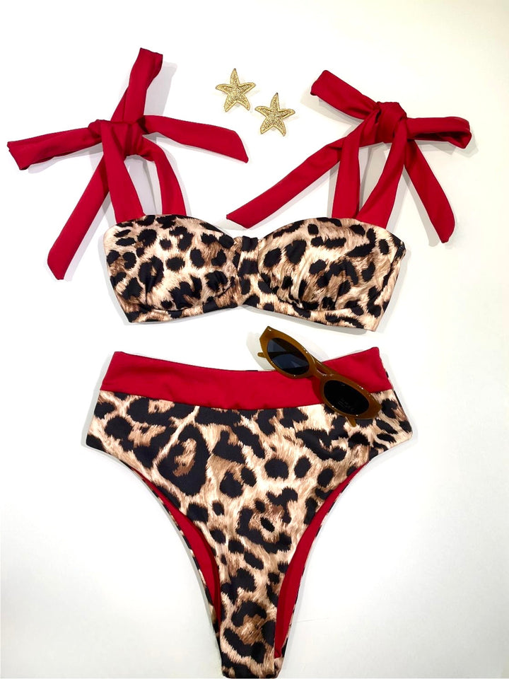 Costume vita alta a due pezzi “Leopard”