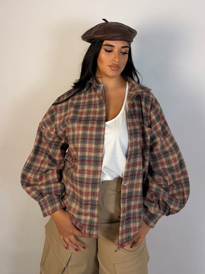Camicia a quadroni con maniche palloncino