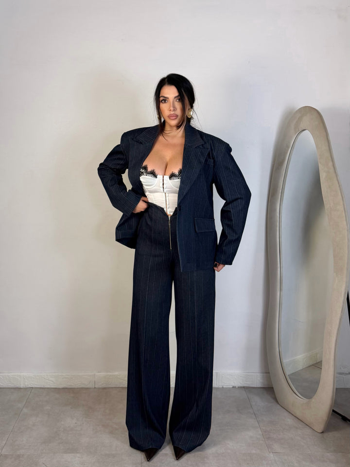 Tailleur gessato effetto jeans