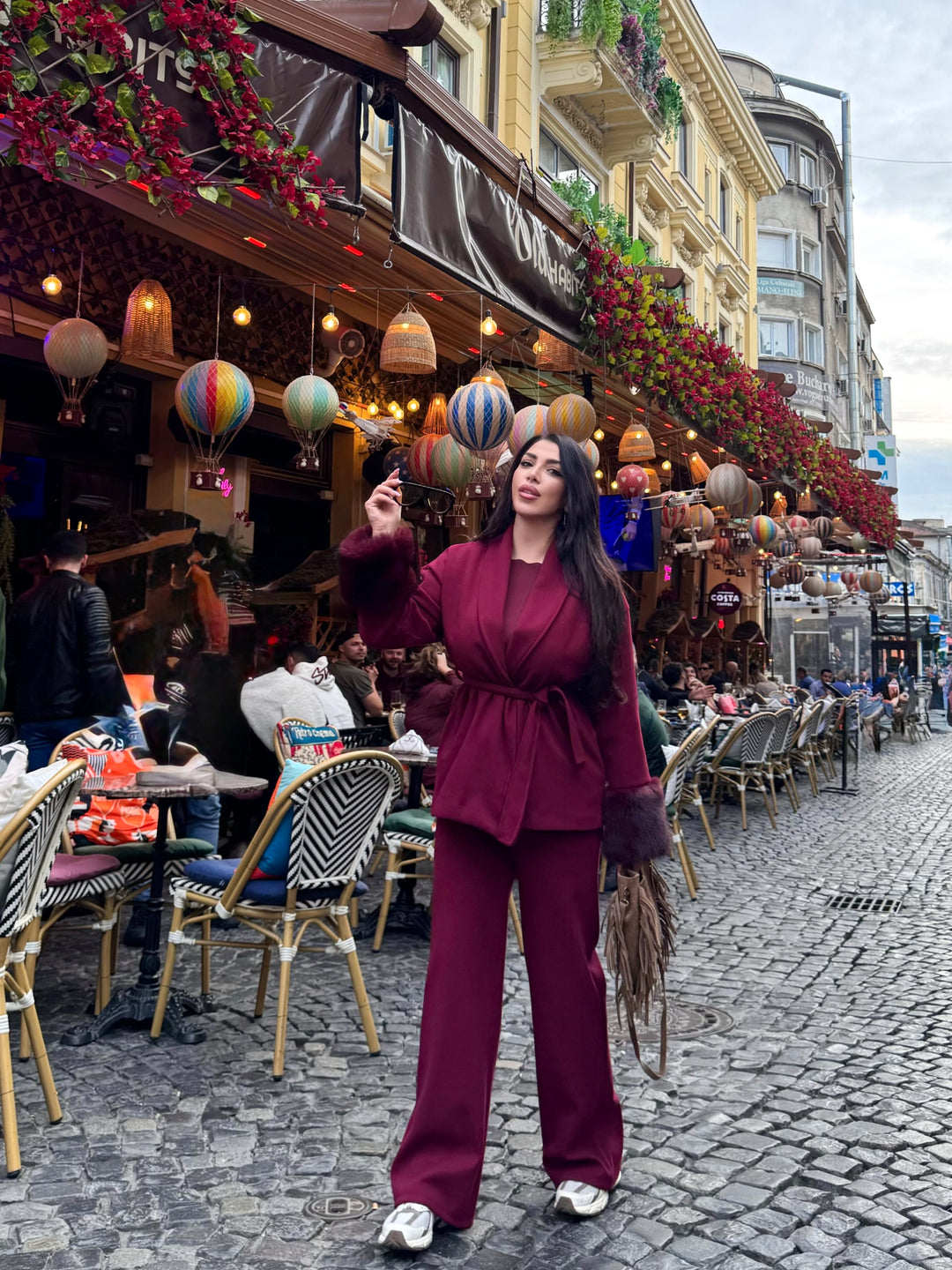 Coordinato in lana con dettagli in eco pelliccia “Bucarest”