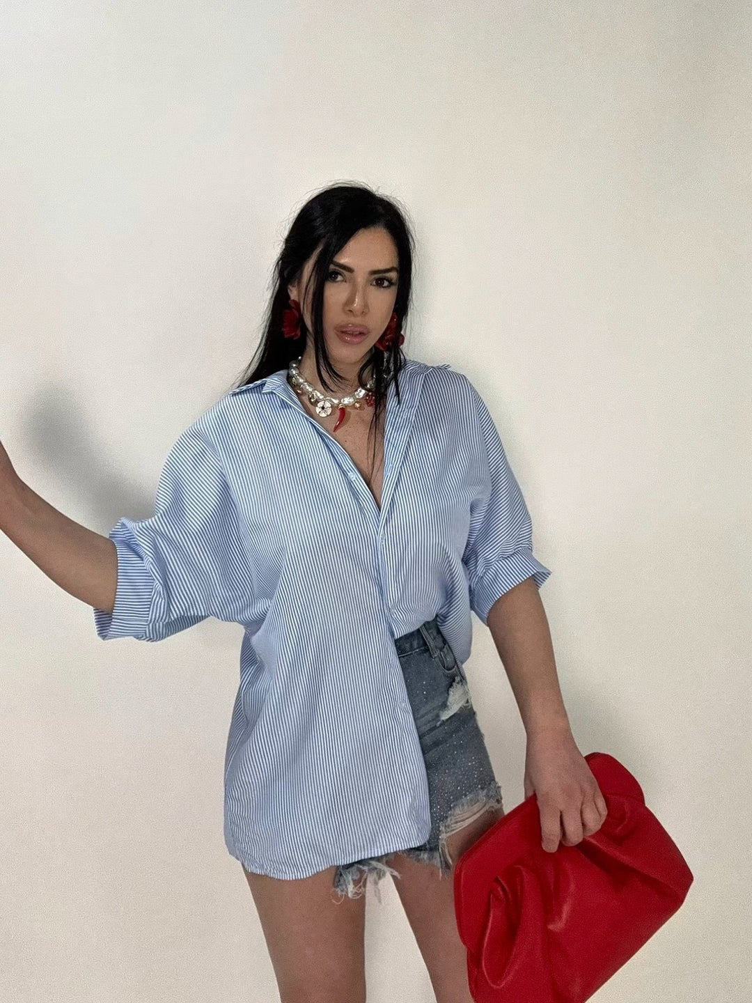 Camicia in cotone a righe con scollo dietro “Charlotte”