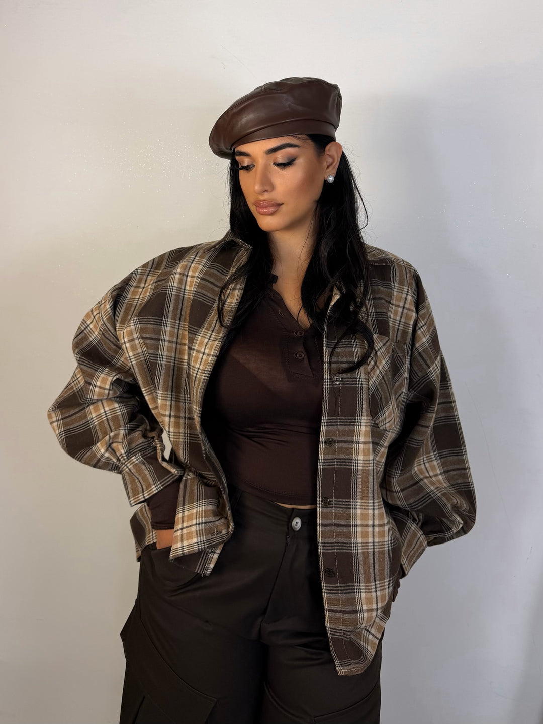 Camicia a quadroni con maniche palloncino