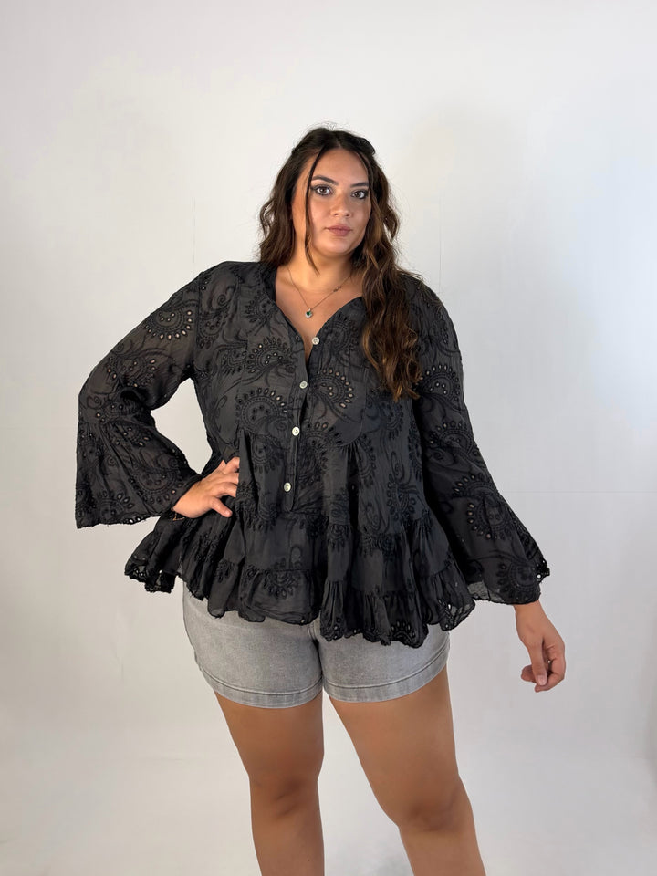 Camicia in pizzo sangallo “Raja”