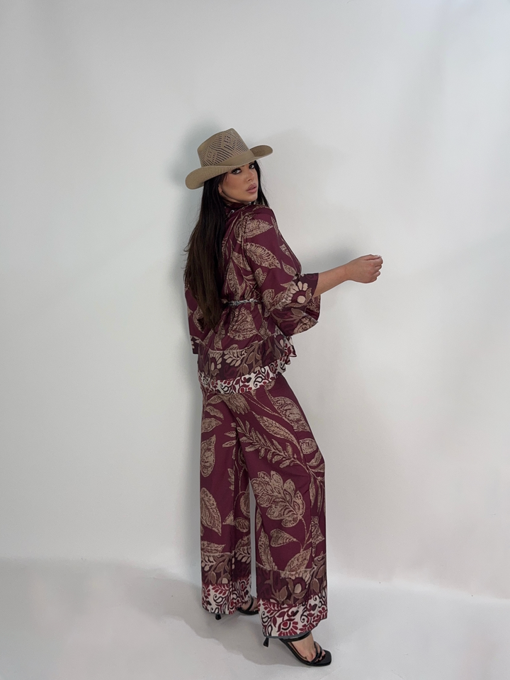 Coordinato kimono e pantaloni in raso “Arizona”