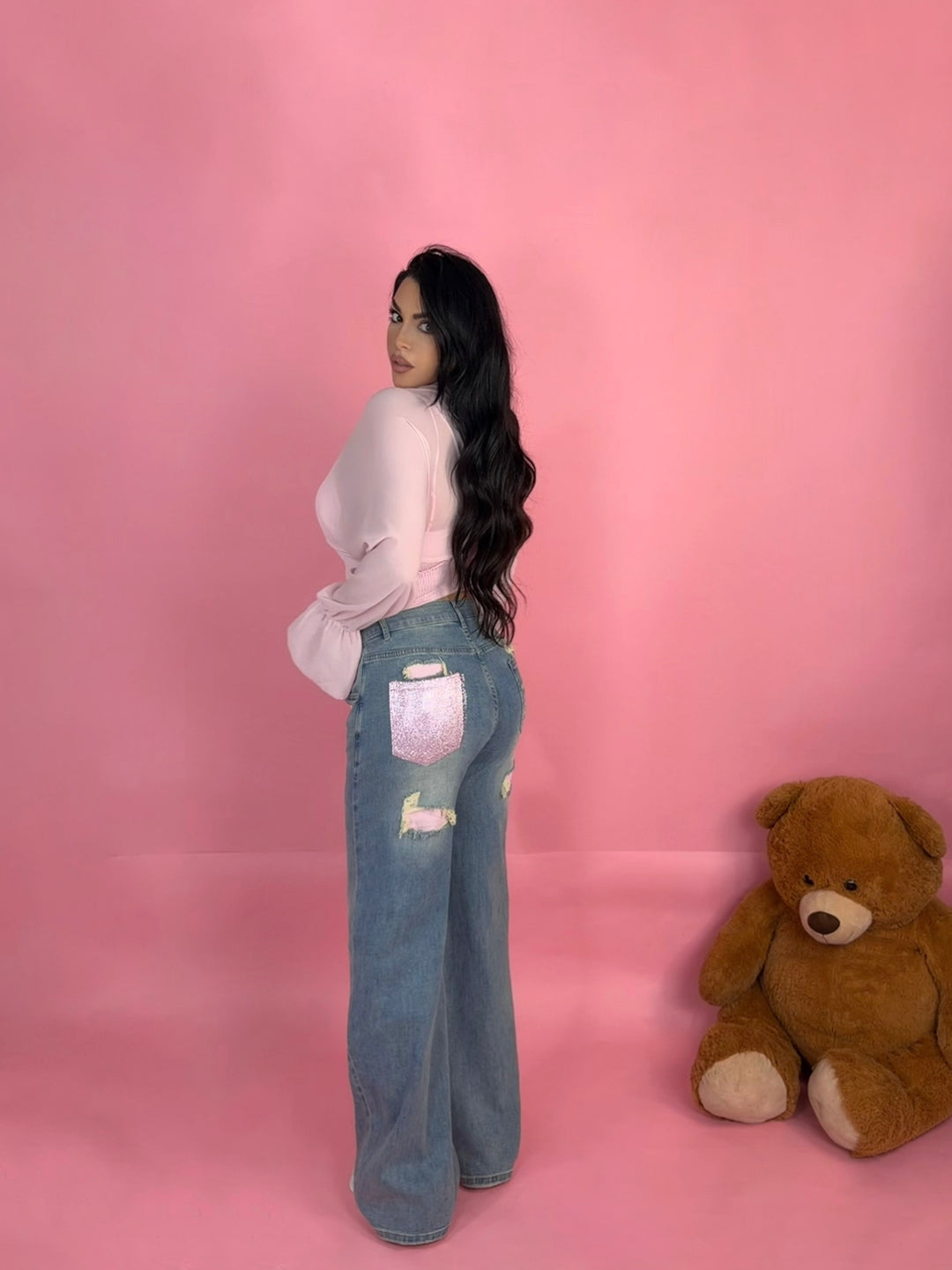 Jeans con tasca in strass "Candy"