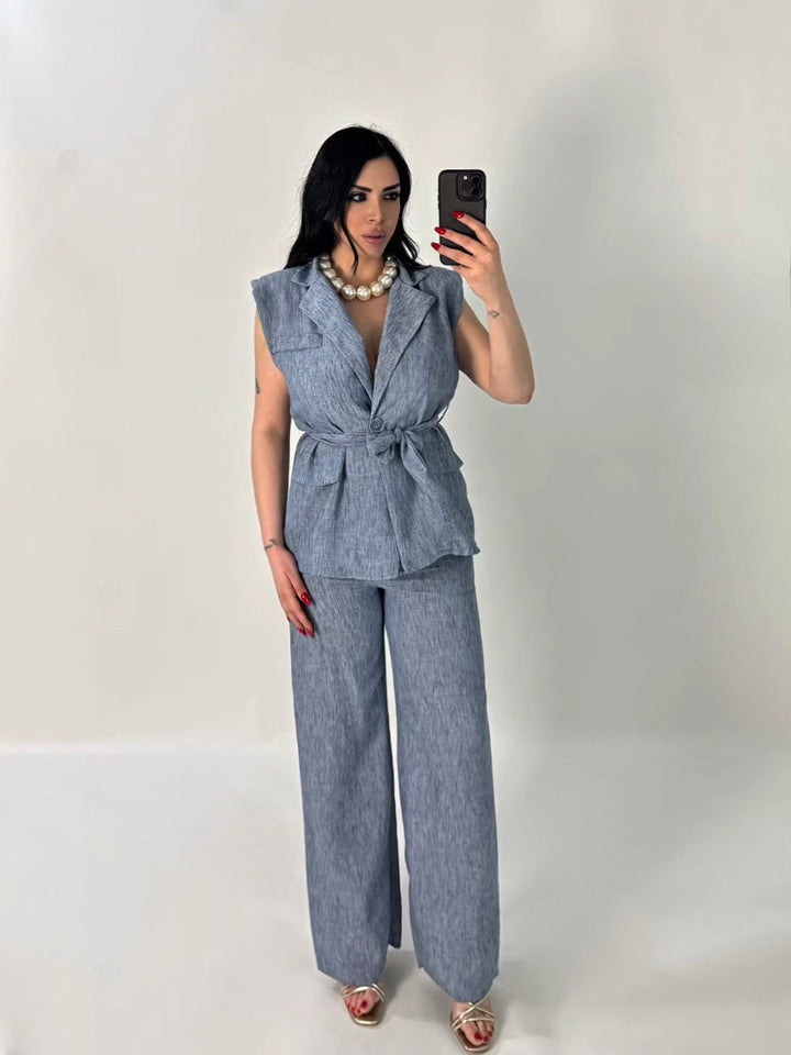 Tailleur effetto lino con fusciacca “Josephine”