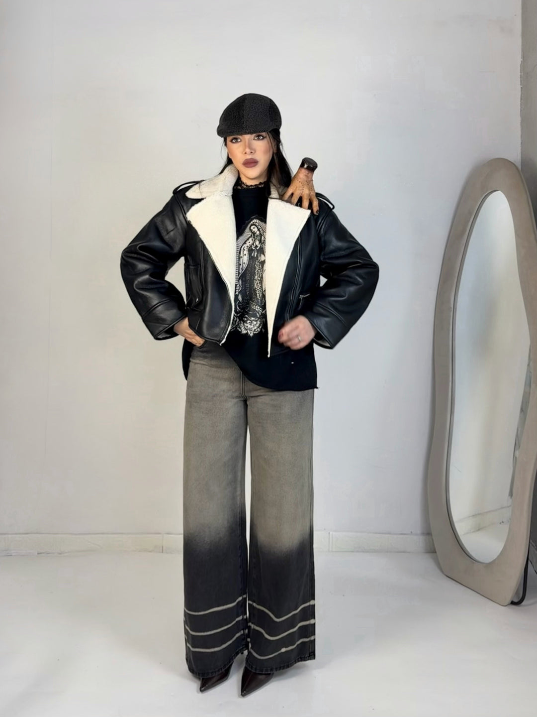 Montone in eco pelle con pelliccia “Noir”