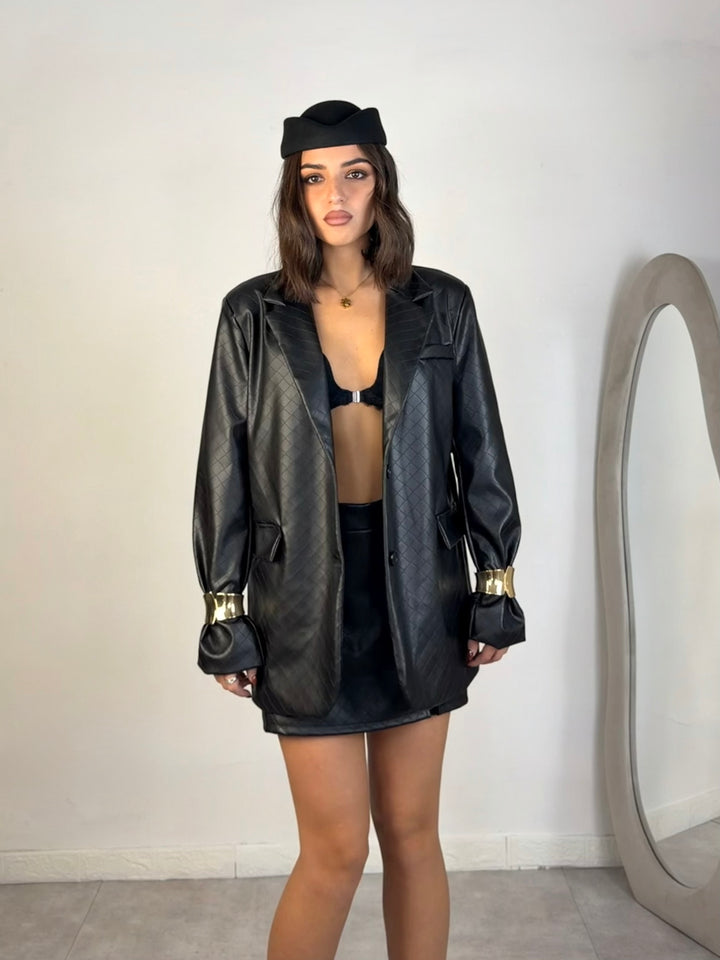 Tailleur con gonna in eco pelle “Bottega”