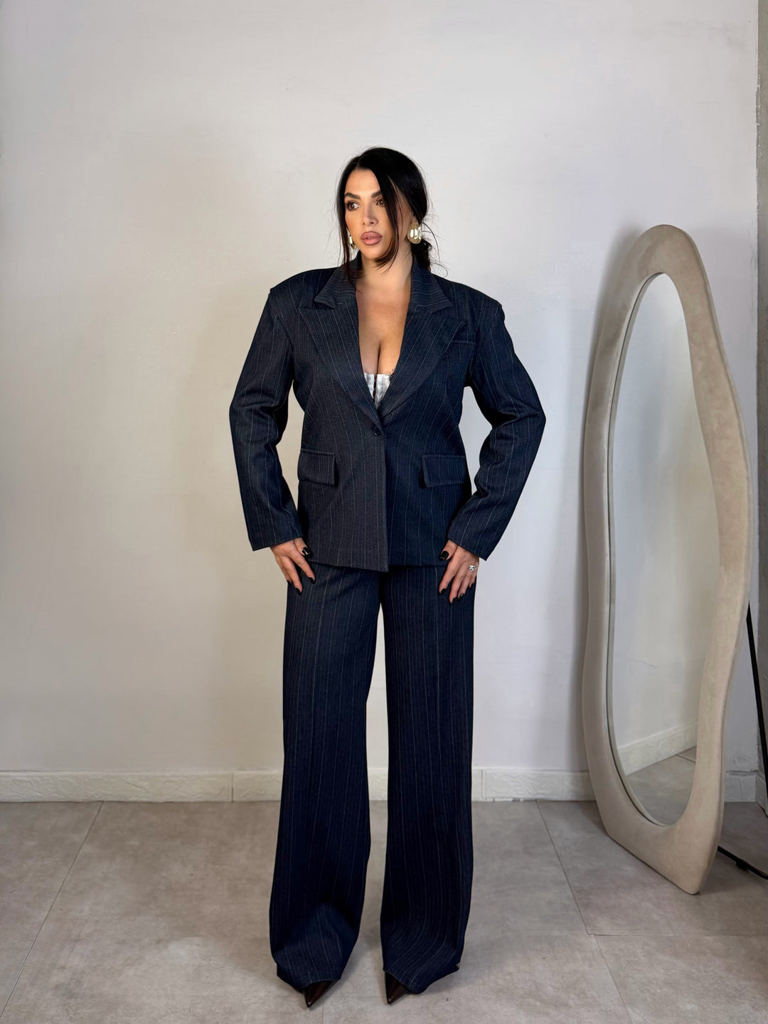 Tailleur gessato effetto jeans