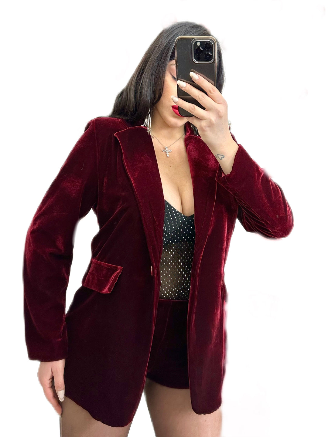 Traje mini corto de terciopelo y chaqueta “Hanna”