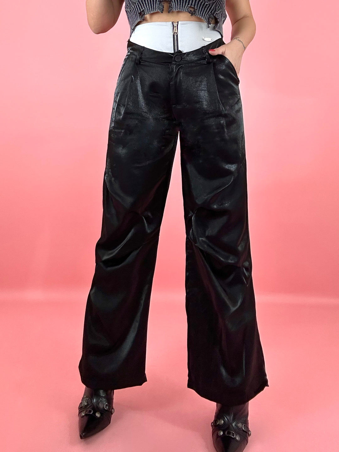 Pantaloni palazzo in satin "Glenda"