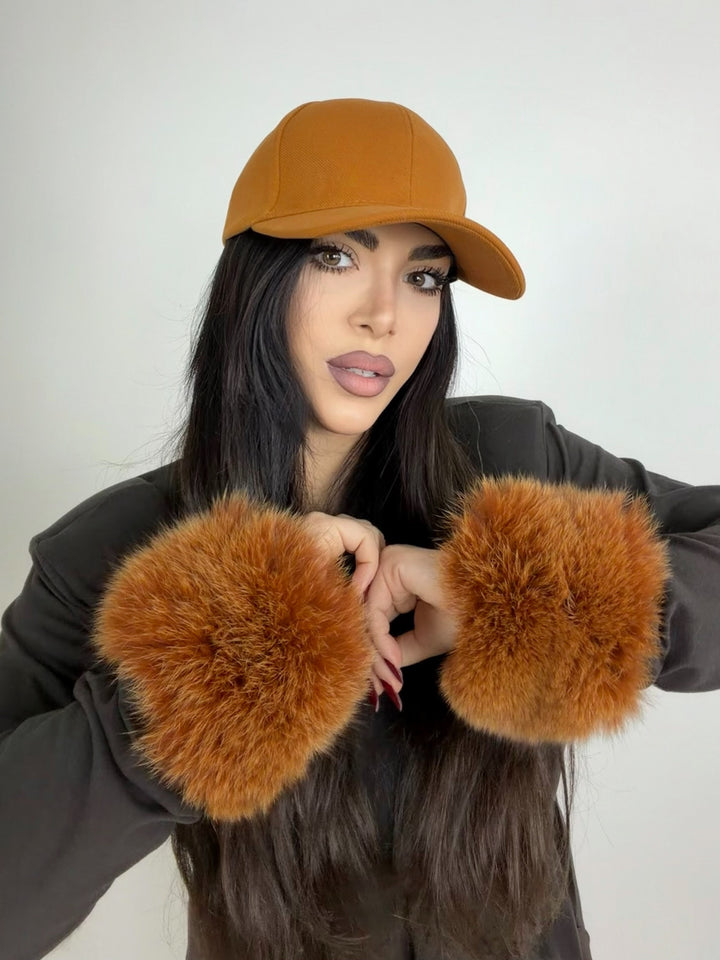 Coppia di polsini in vera pelliccia di volpe vintage  03