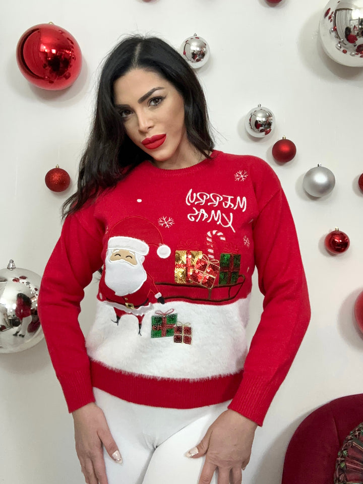 Maglione con pailettes e pelliccia “Babbo Natale”