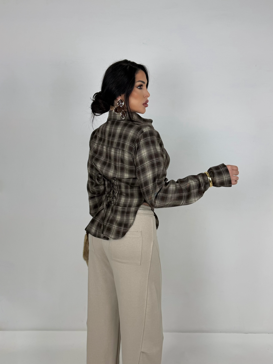 Camicia in flanella con corsetto dietro “Dallas”