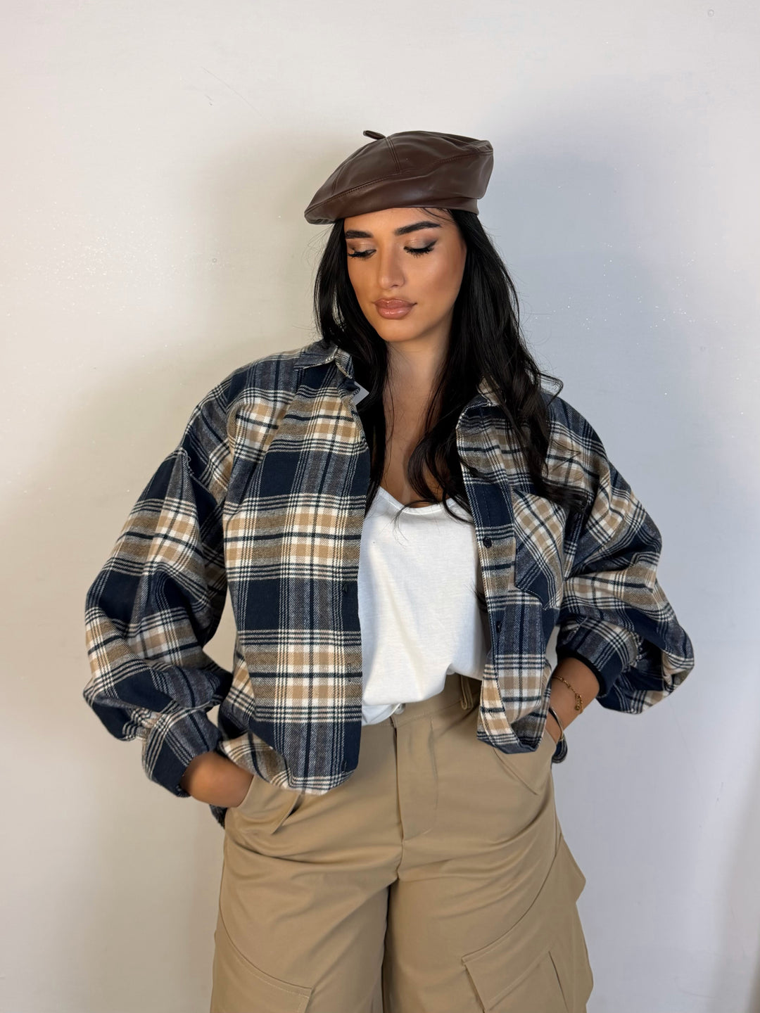 Camicia a quadroni con maniche palloncino