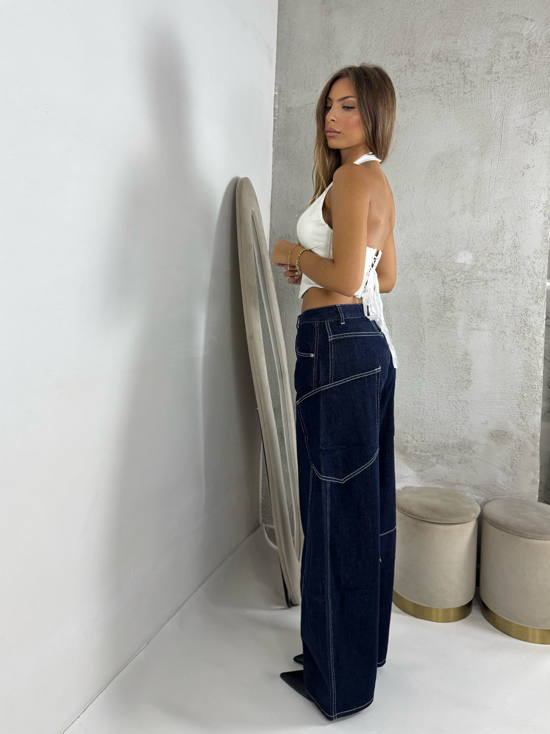 Jeans balloon impunturato “Delia”