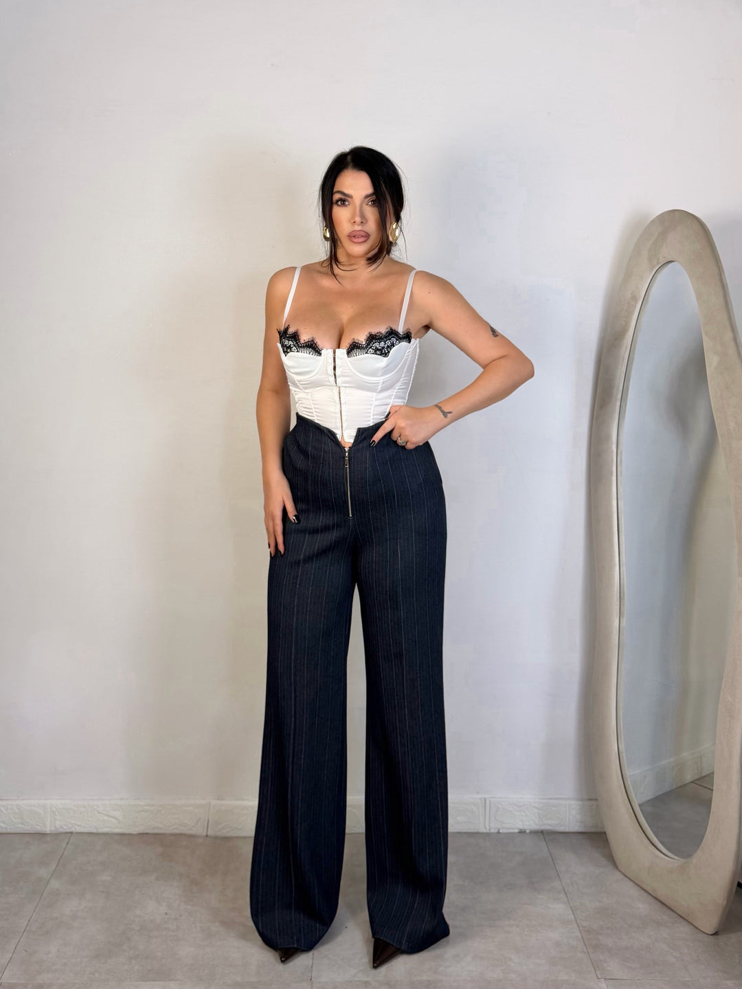 Tailleur gessato effetto jeans
