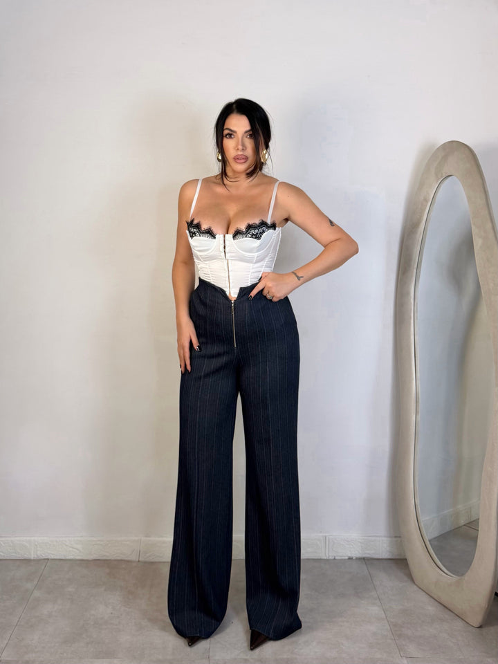 Tailleur gessato effetto jeans