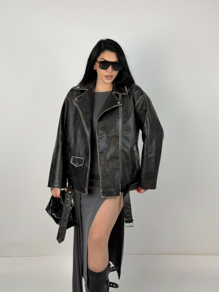 Giubbotto chiodo in eco pelle oversize “Selene”