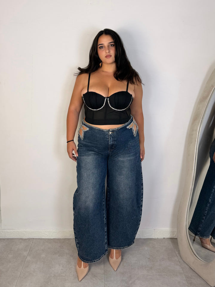 Jeans balloon con strass “Jolie”