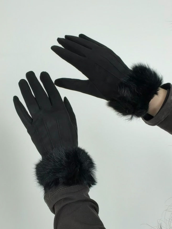 Guanti scamosciati con eco pelliccia “Debby”