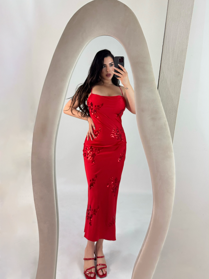 Abito in raso con paillettes “Joia”