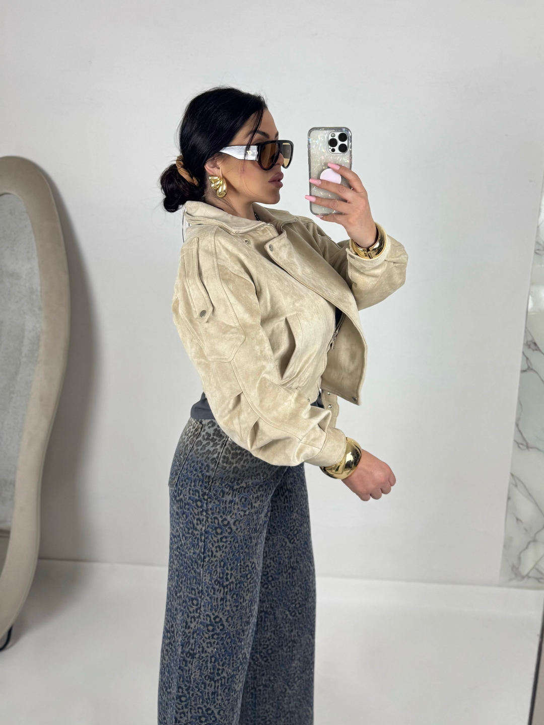 Giubbotto chiodo scamosciato “Josephine”