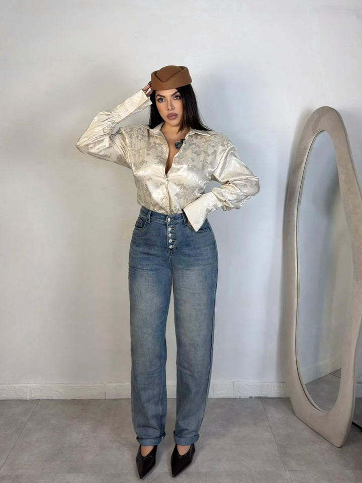 Jeans baggy con bottoni gioiello “Saint”