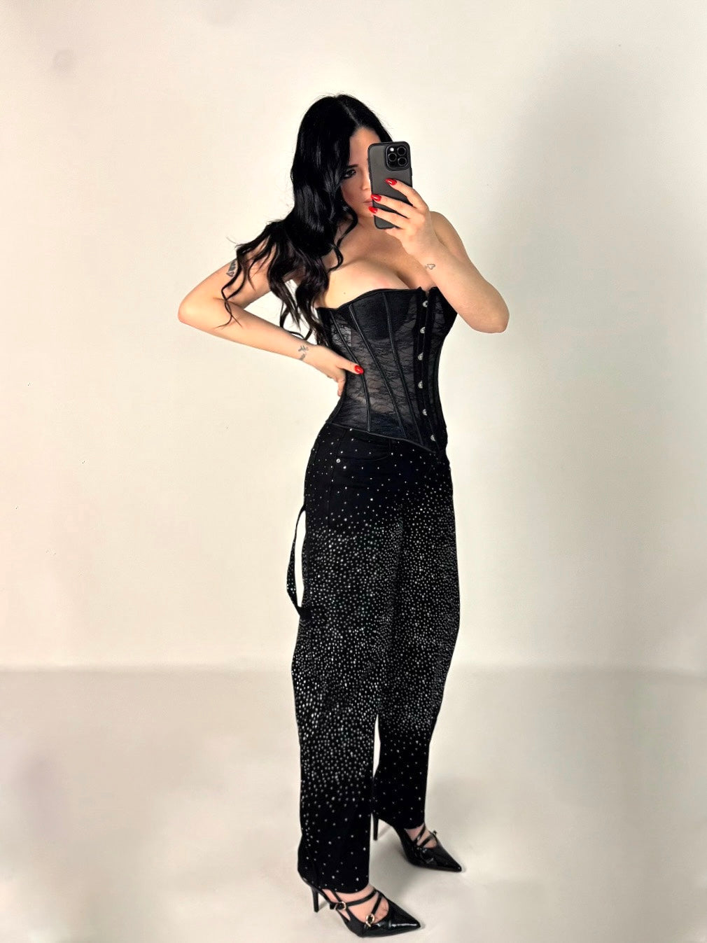 Jeans balloon elastico con strass “Luana”