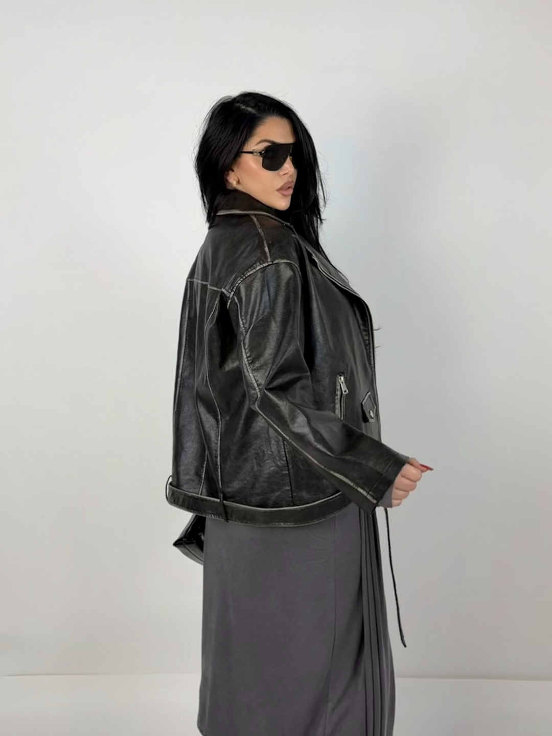 Giubbotto chiodo in eco pelle oversize “Selene”