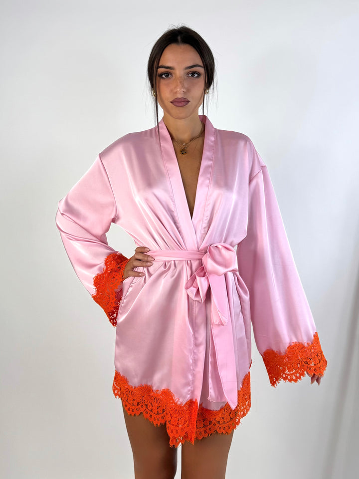 Kimono in raso e pizzo “Jessy”