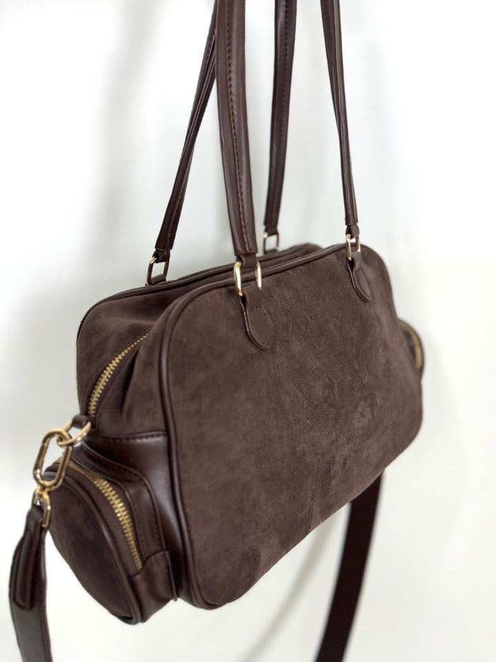 Borsa multi tasche in camoscio ed eco pelle