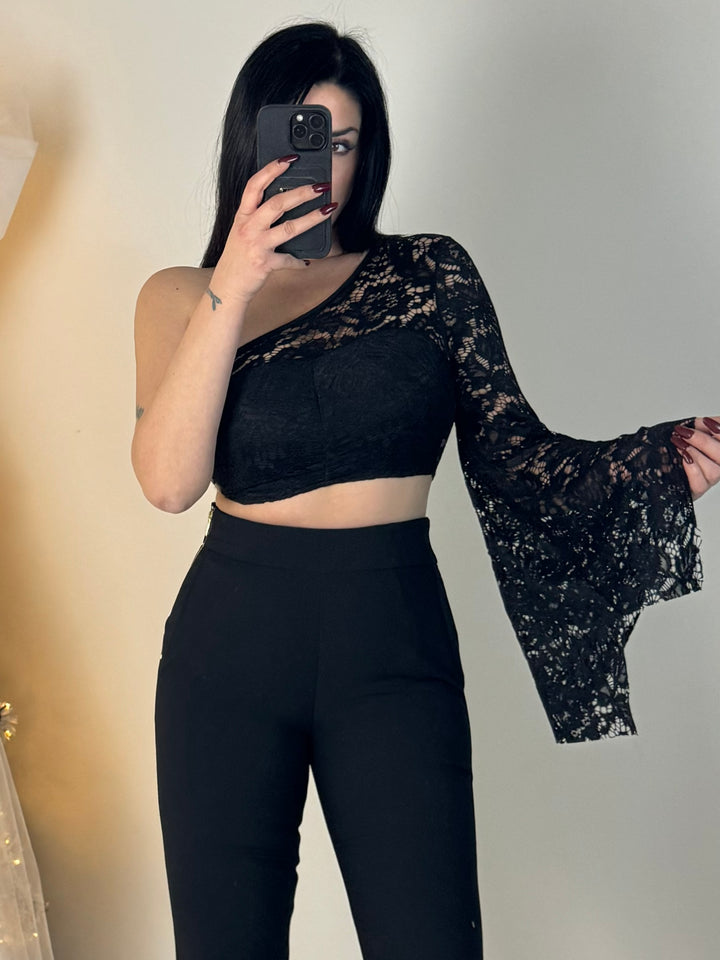 Crop top monospala in pizzo “Brianna”