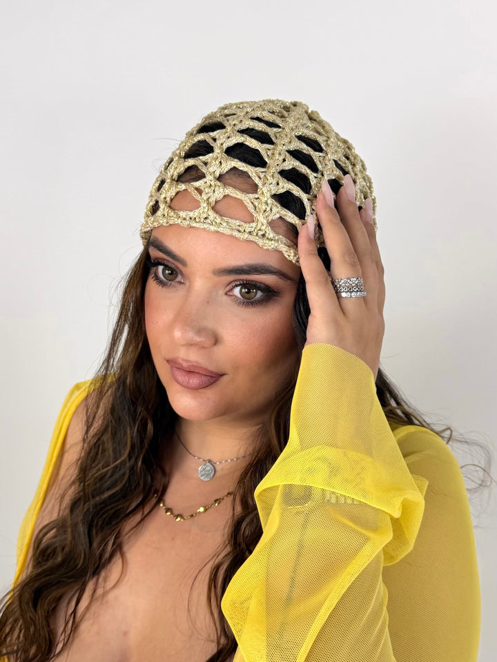 Cappello crochet in lurex