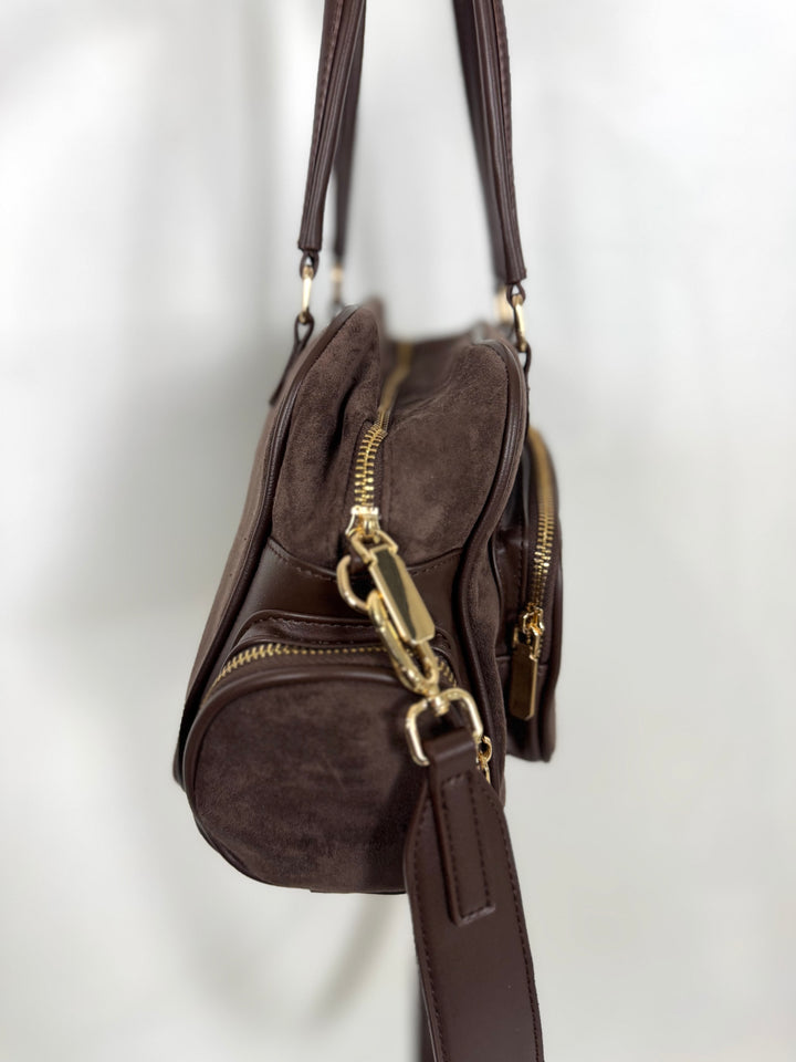 Borsa multi tasche in camoscio ed eco pelle