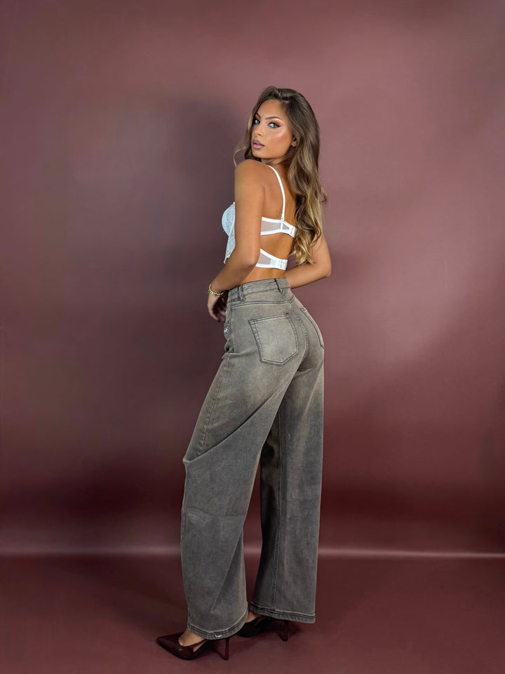 Jeans balloon con cristalli “Diamond”
